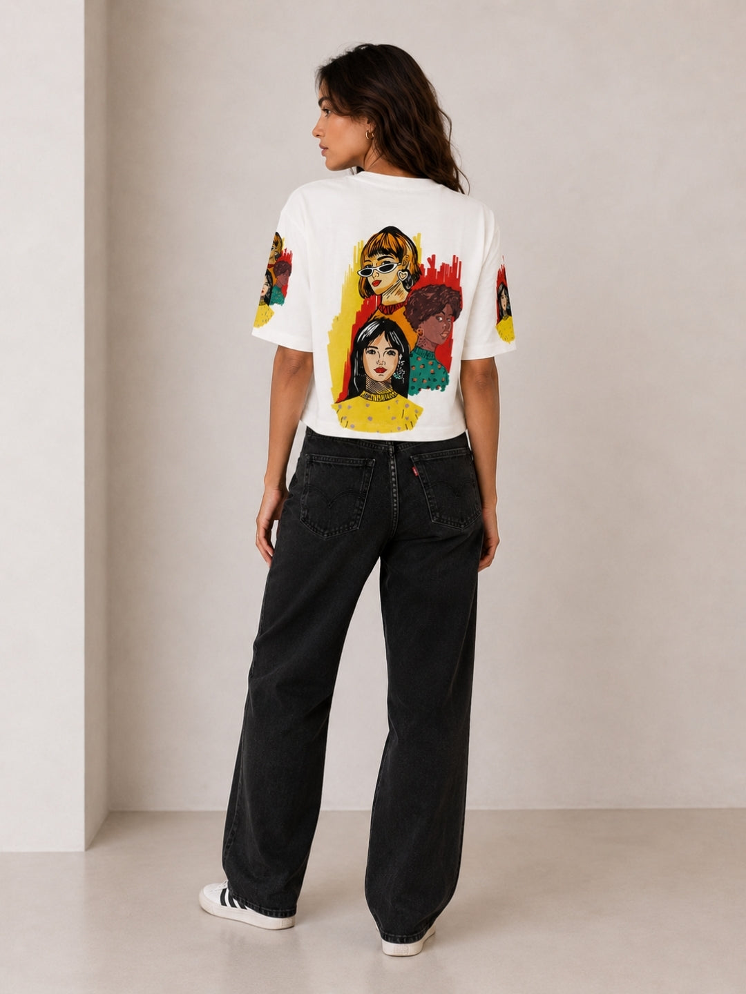 Clobug Women Pop Art Graphic Multi Crop T-Shirt