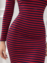Clobug Women Striped Bodycon Midi Dress