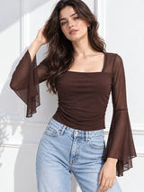 Clobug Women Brown Full Sleeve Crop Top