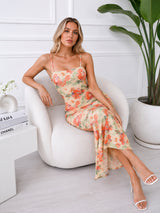 Clobug Elegant Floral Backless Maxi Dress – Slim Fit Summer Evening Dress
