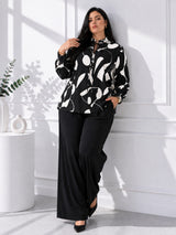 Women's Beige Abstract Print Tie-Neck Top