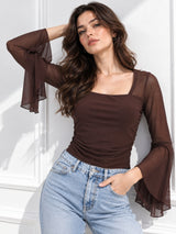 Clobug Women Brown Full Sleeve Crop Top