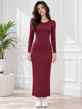 Clobug Women Striped Bodycon Midi Dress