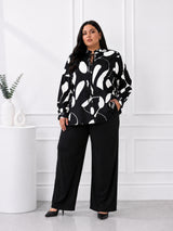 Women's Beige Abstract Print Tie-Neck Top