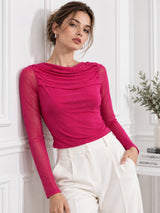 Clobug Women Pink Full Sleeve Mesh Top