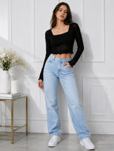 Clobug Women Square Neck Top