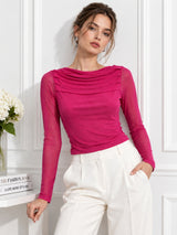 Clobug Women Pink Full Sleeve Mesh Top
