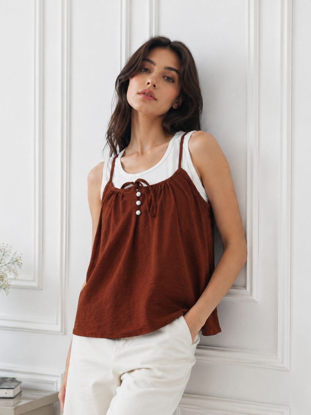 Women's Brown Round Neck Top