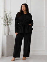 Women's Textured Co-Ord Set with Drawstring Waist Shirt & Wide-Leg Pants
