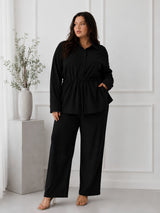Women's Textured Co-Ord Set with Drawstring Waist Shirt & Wide-Leg Pants
