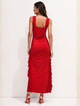 Clobug Women Sweetheart Neck Sleeveless Maxi Dress