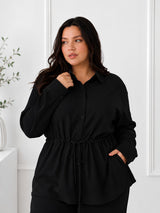 Women's Textured Co-Ord Set with Drawstring Waist Shirt & Wide-Leg Pants