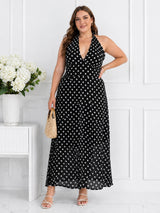 Women's Plus Size Polka Dot Halter Neck Maxi Dress