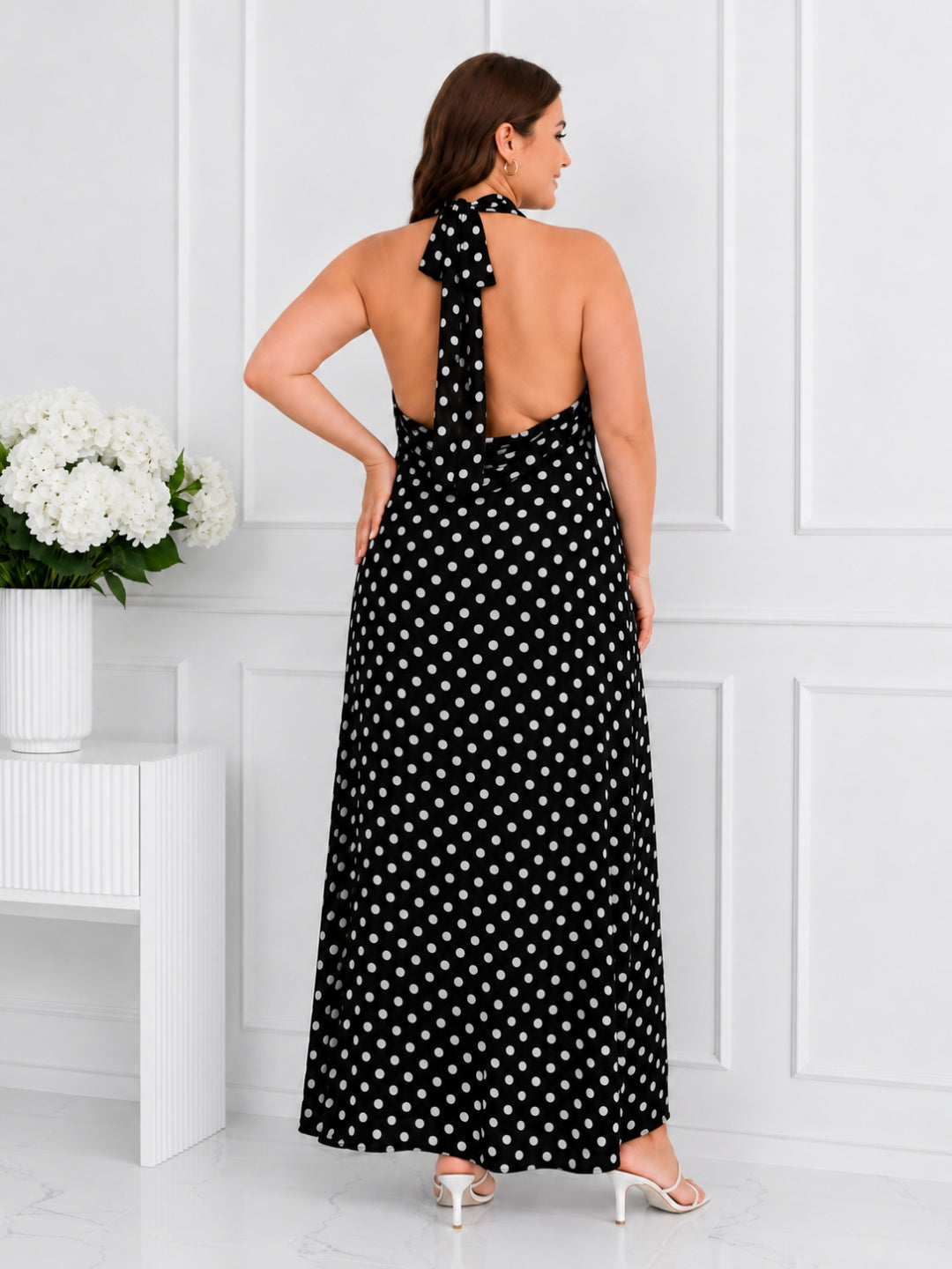 Women's Plus Size Polka Dot Halter Neck Maxi Dress