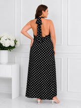 Women's Plus Size Polka Dot Halter Neck Maxi Dress
