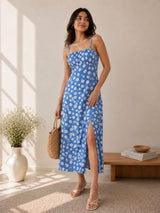 Clobug Women Floral Multi Slit Midi Dress