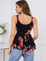 Clobug Women Black Floral Tunic Top
