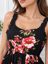 Clobug Women Black Floral Tunic Top