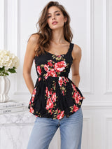 Clobug Women Black Floral Tunic Top