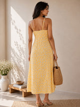 Clobug Women Floral Keyhole Multi Slit Midi Dress