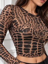 Clobug Women’s Animal Print Full Sleeve Crop Top