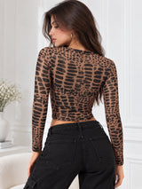 Clobug Women’s Animal Print Full Sleeve Crop Top