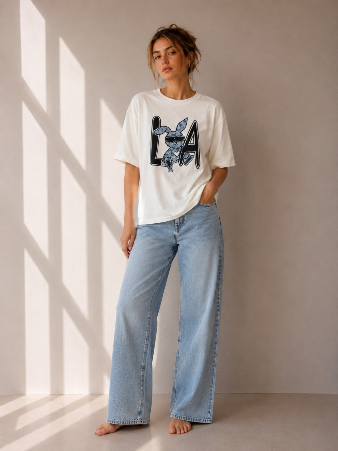 Clobug Women Oversized Graphic Print White T-Shirt