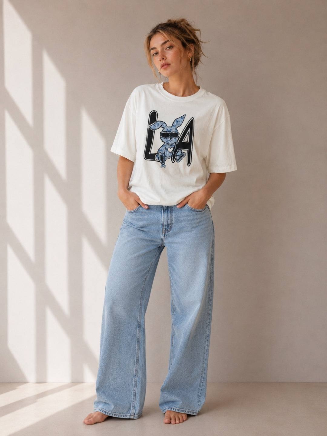 Clobug Women Oversized Graphic Print White T-Shirt