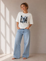 Clobug Women Oversized Graphic Print White T-Shirt