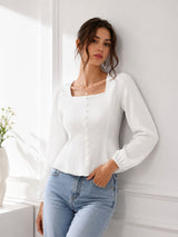 White Square Neck Full Sleeve Top