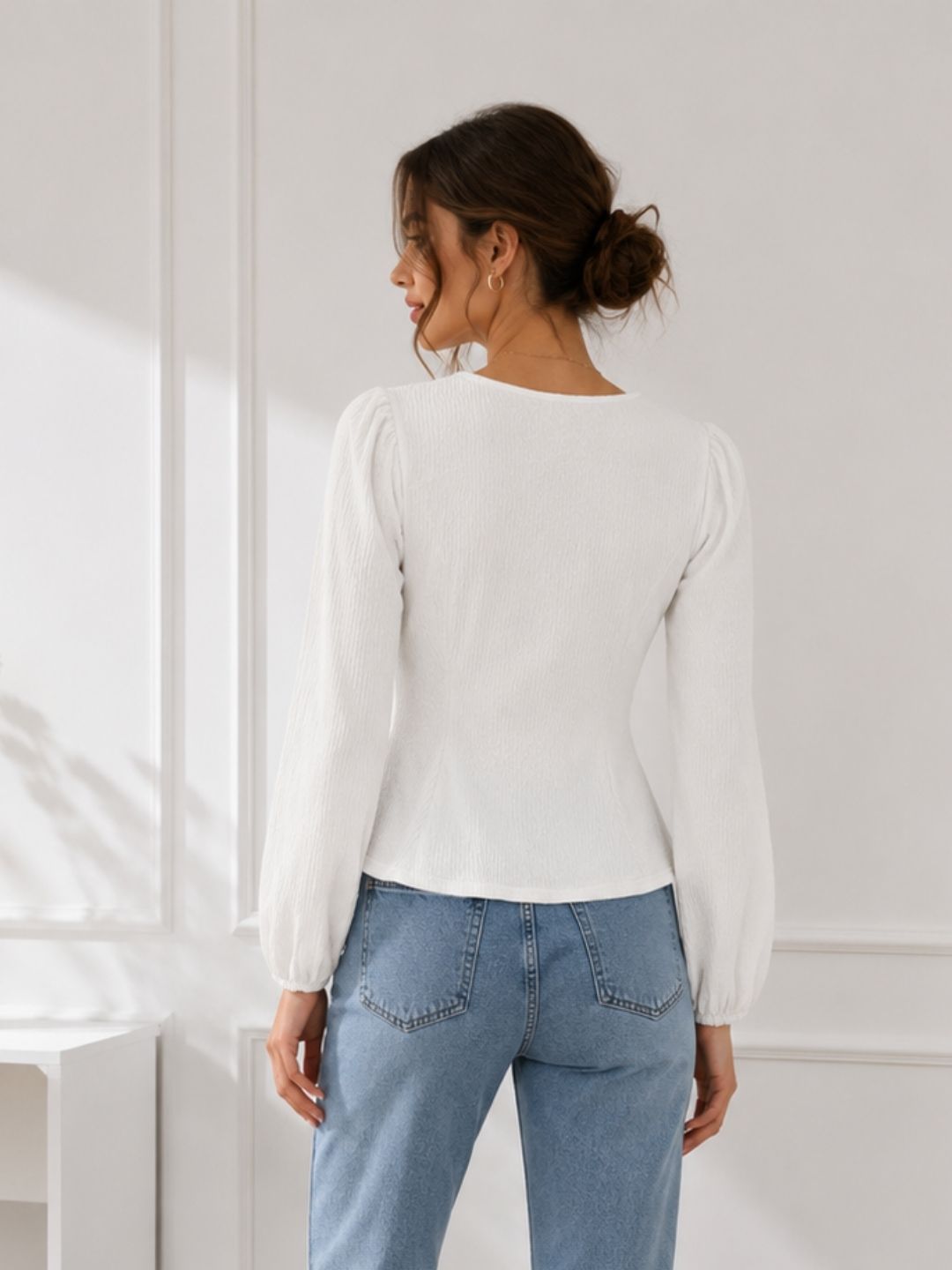White Square Neck Full Sleeve Top