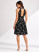 Clobug Women's Floral Print Halter Neck A-Line Dress