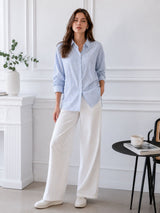 Women's Blue & White Vertical Stripes Casual Shirt