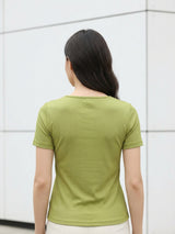Clobug Women Olive Green Square Neck Ribbed Top