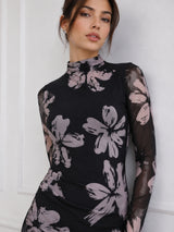 Clobug Women Printed Black Midi Dress