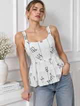 White Typographic Tunic Top