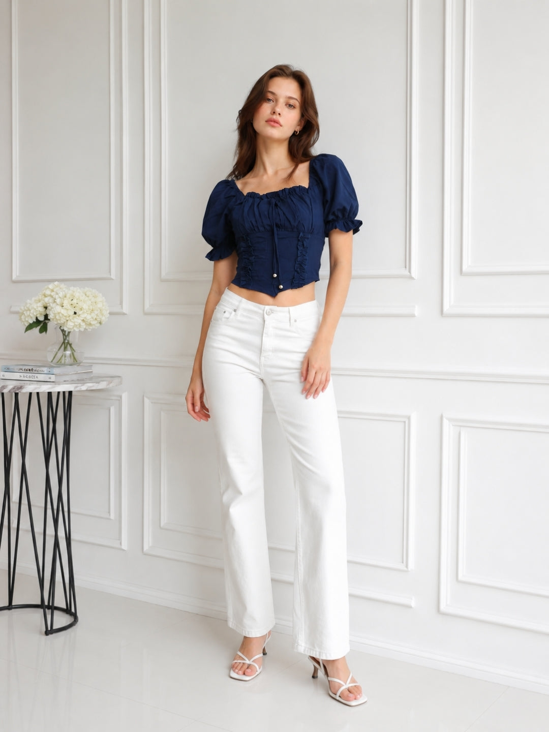 Clobug Women Square Neck Short Sleeve Crop Top