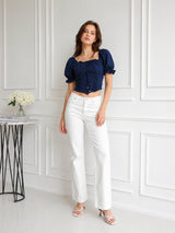 Clobug Women Square Neck Short Sleeve Crop Top