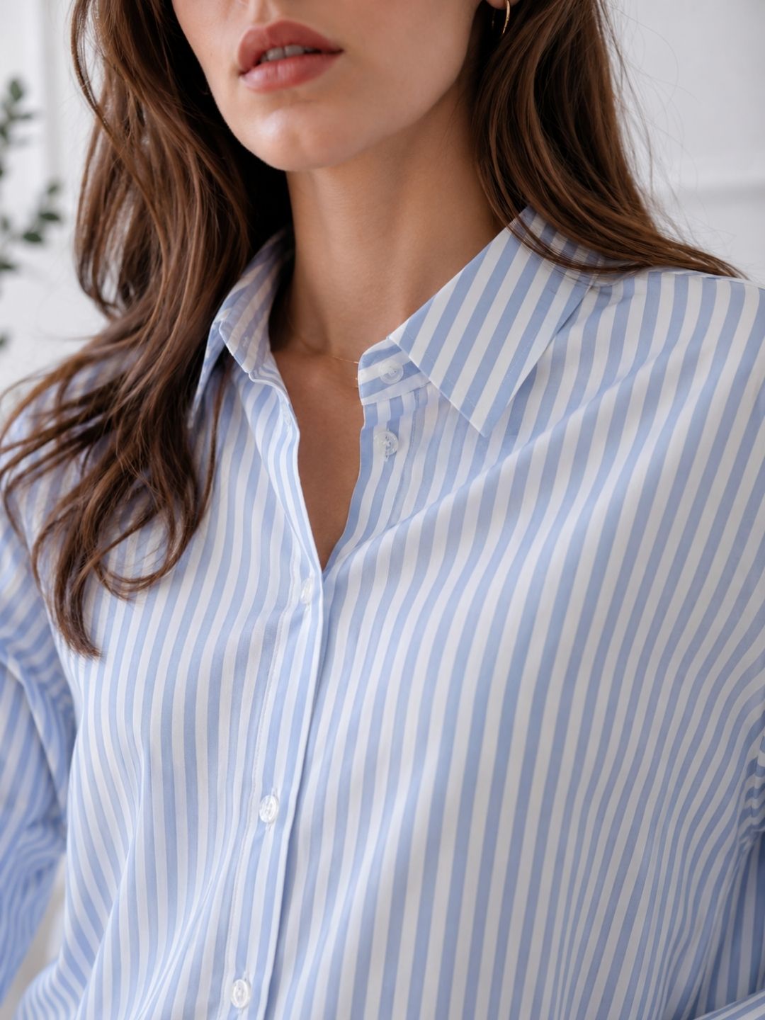 Women's Blue & White Vertical Stripes Casual Shirt