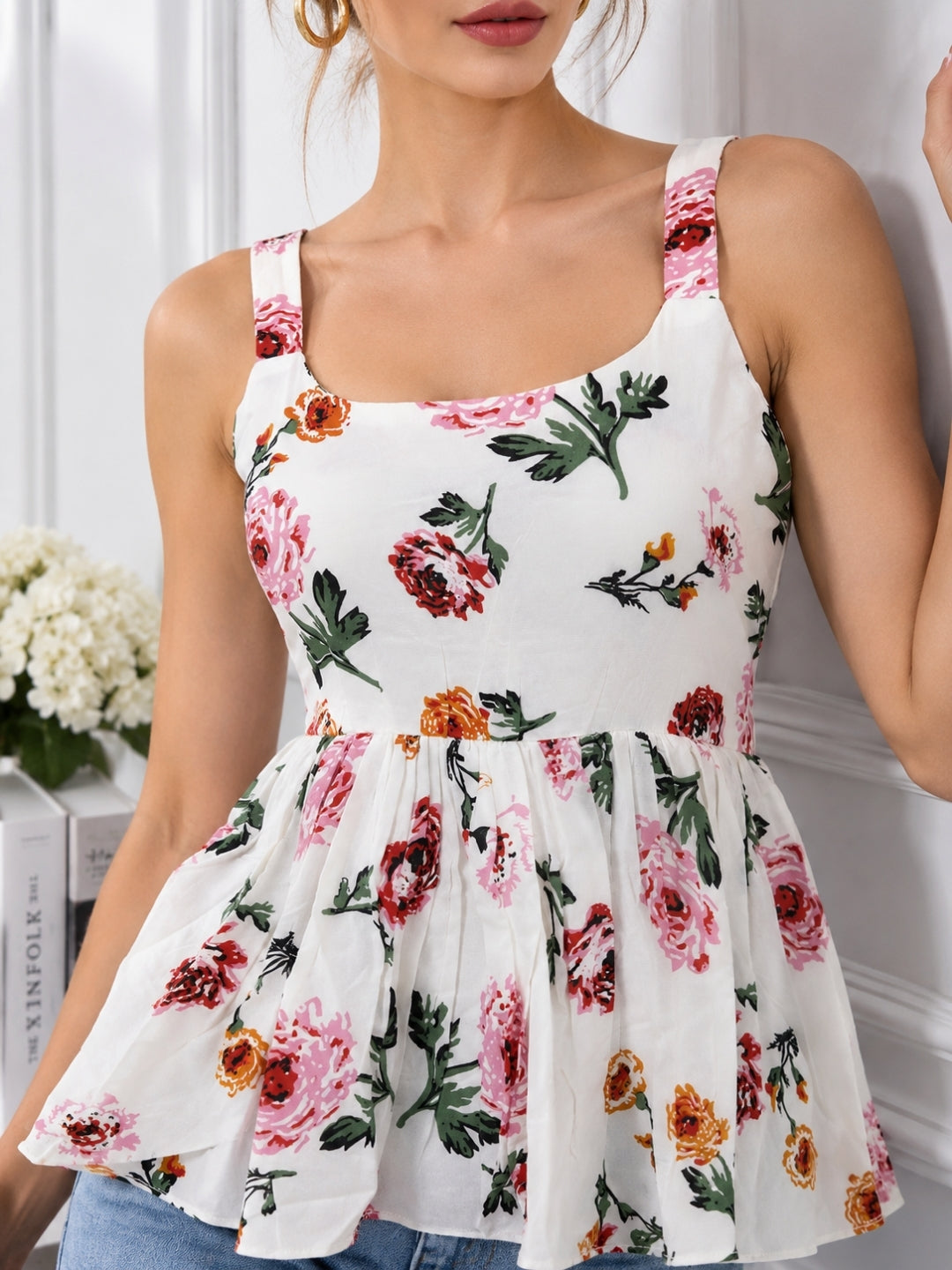White Floral Tunic Top
