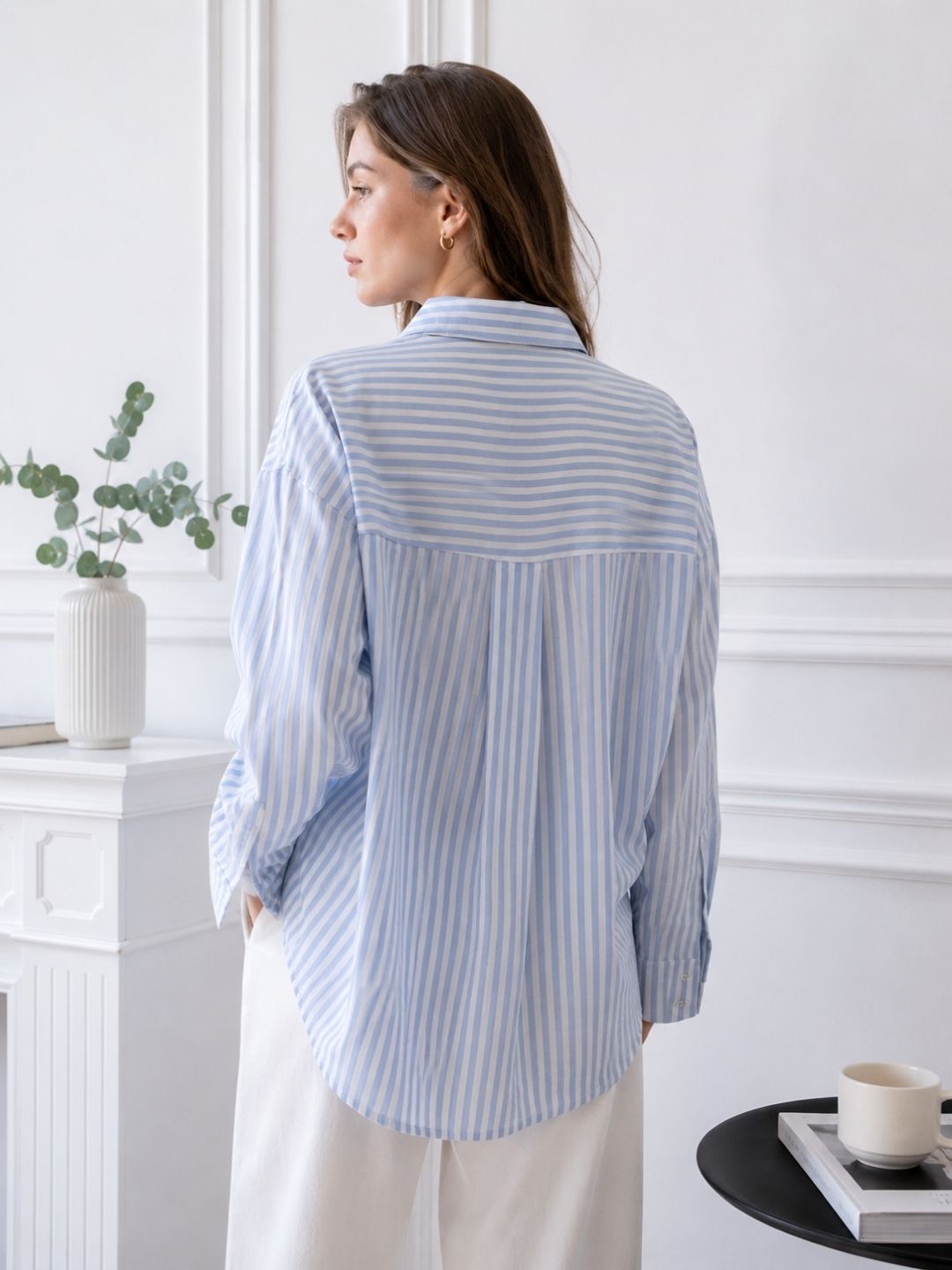 Women's Blue & White Vertical Stripes Casual Shirt