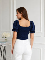 Clobug Women Square Neck Short Sleeve Crop Top