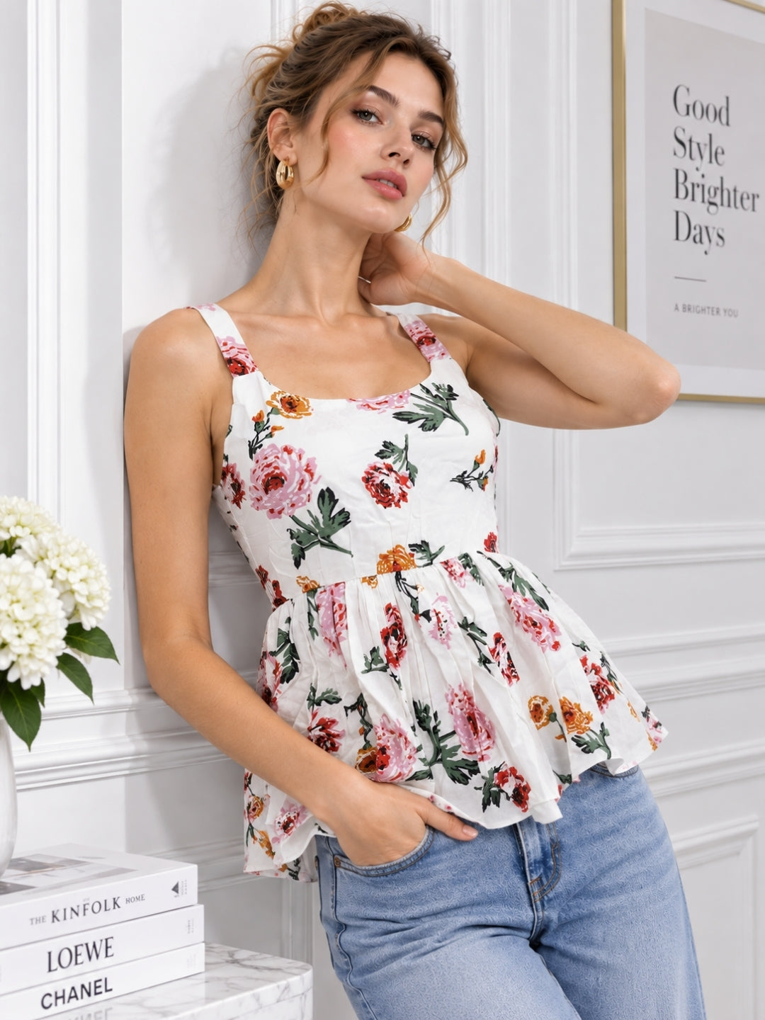 White Floral Tunic Top