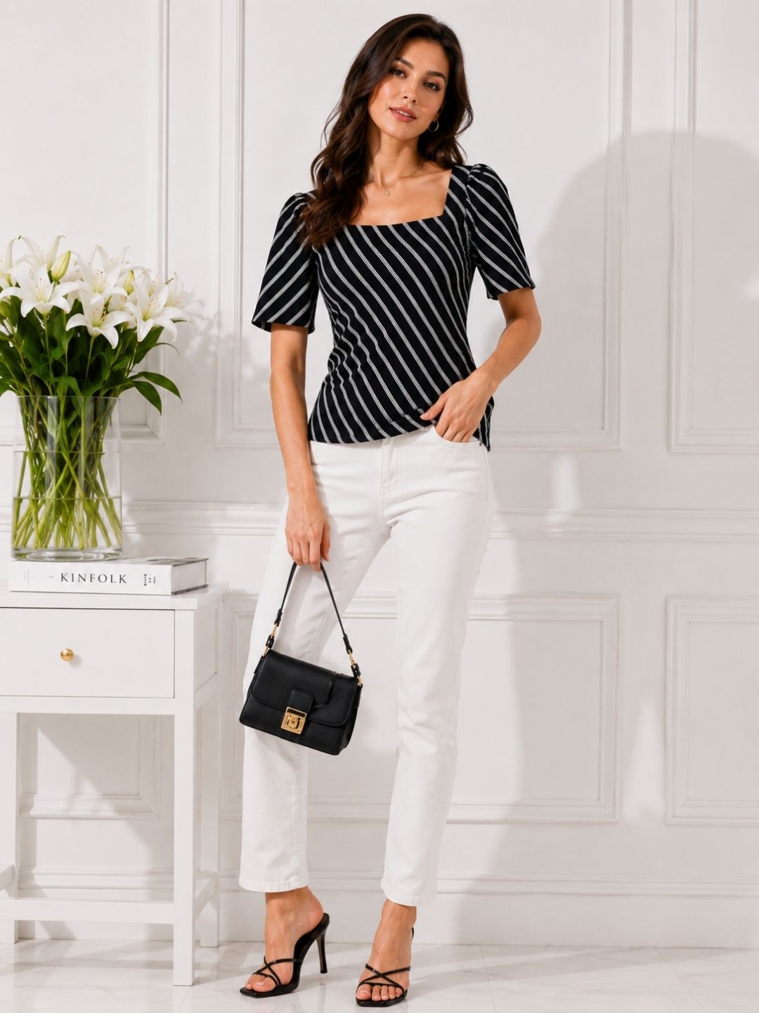 Women's Square Neck Striped Top