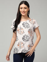 Clobug Stylish Printed Round Neck Top for Women – Trendy Summer Top