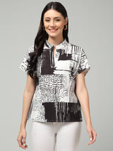 Clobug Stylish Printed V Neck Top for Women – Trendy Summer Top