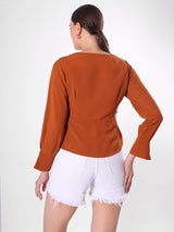 Argan Brown Solid Peplum Top