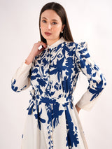 Printed Shirt Style Blue Midi Dress