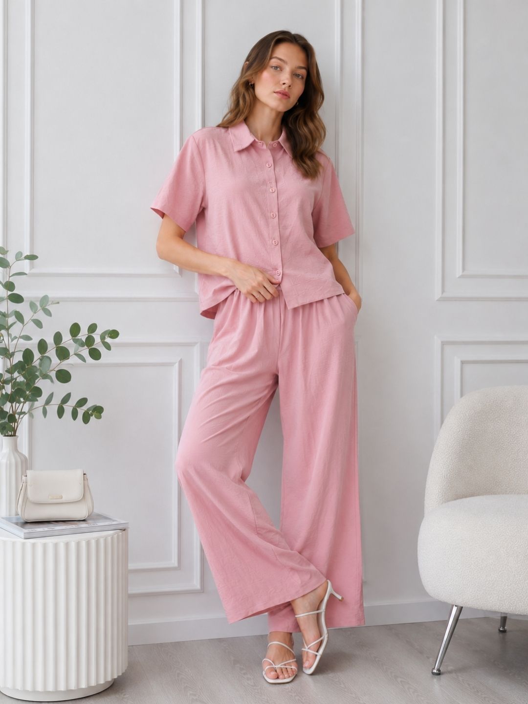Women's Pink T-shirt And Pant Co-ord Set