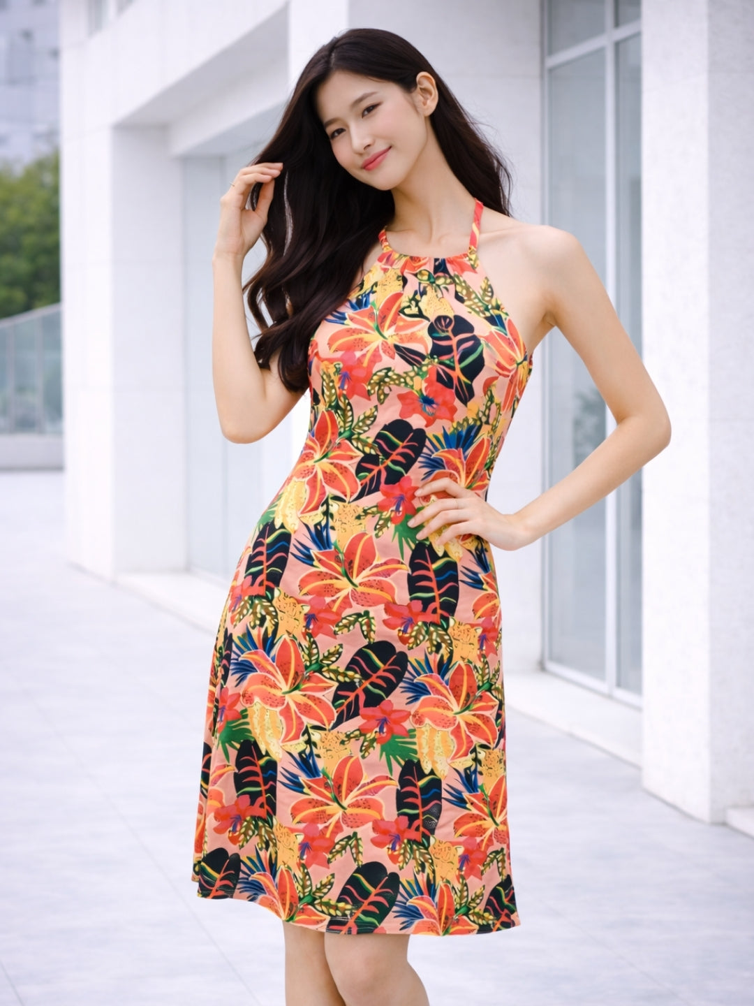 Clobug Women Printed Halter Neck Dress